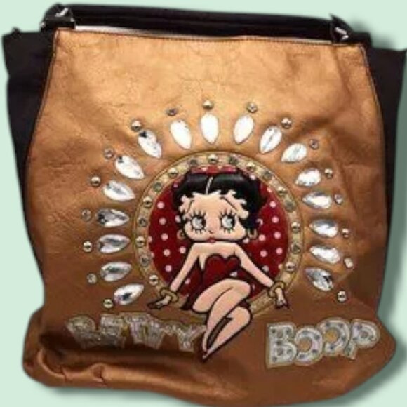NWOT Betty Boop Shoulder Bag Tote Vegan Leather Rhinestones - Picture 2 of 13